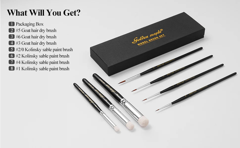 Master I: 4 Kolinsky Sable & 3 Goat Hair Miniature Paint Brush Set - 7pcs