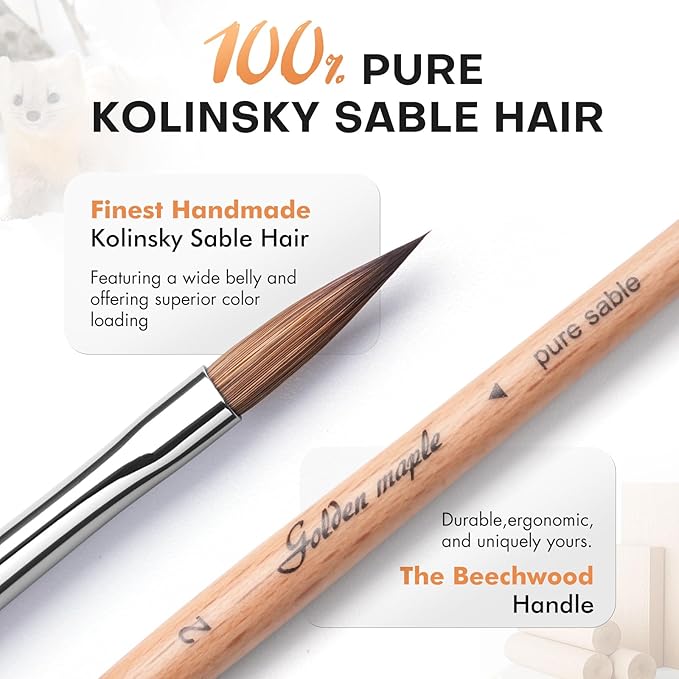 Premium Kolinsky Sable with Beech Wood Handles 5Pcs