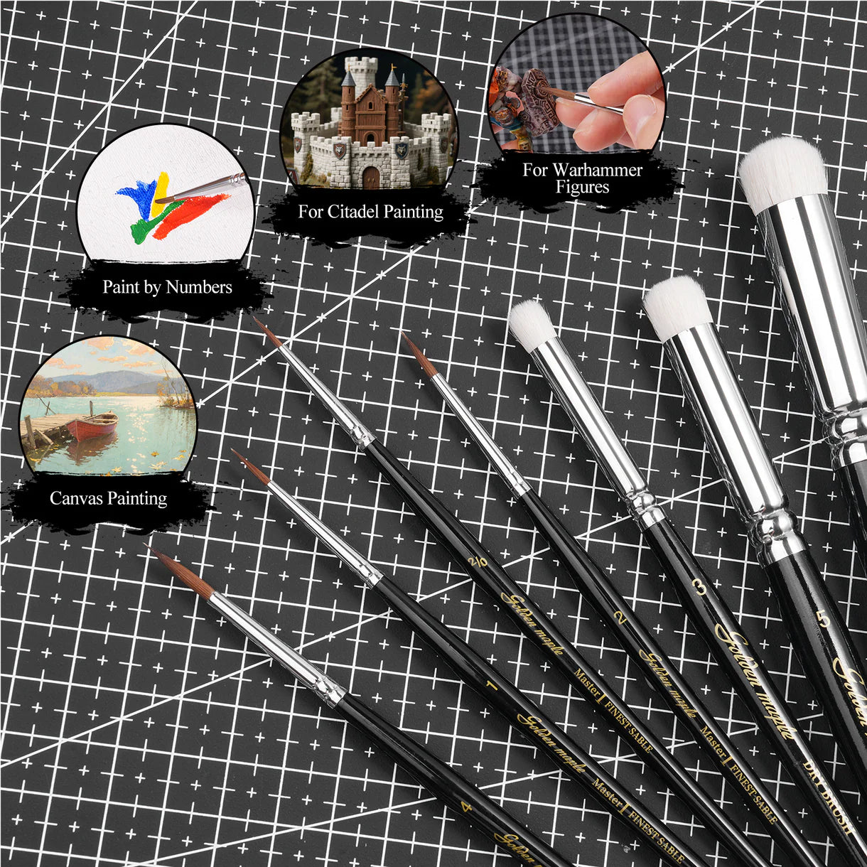 Master I: 4 Kolinsky Sable & 3 Goat Hair Miniature Paint Brush Set - 7pcs