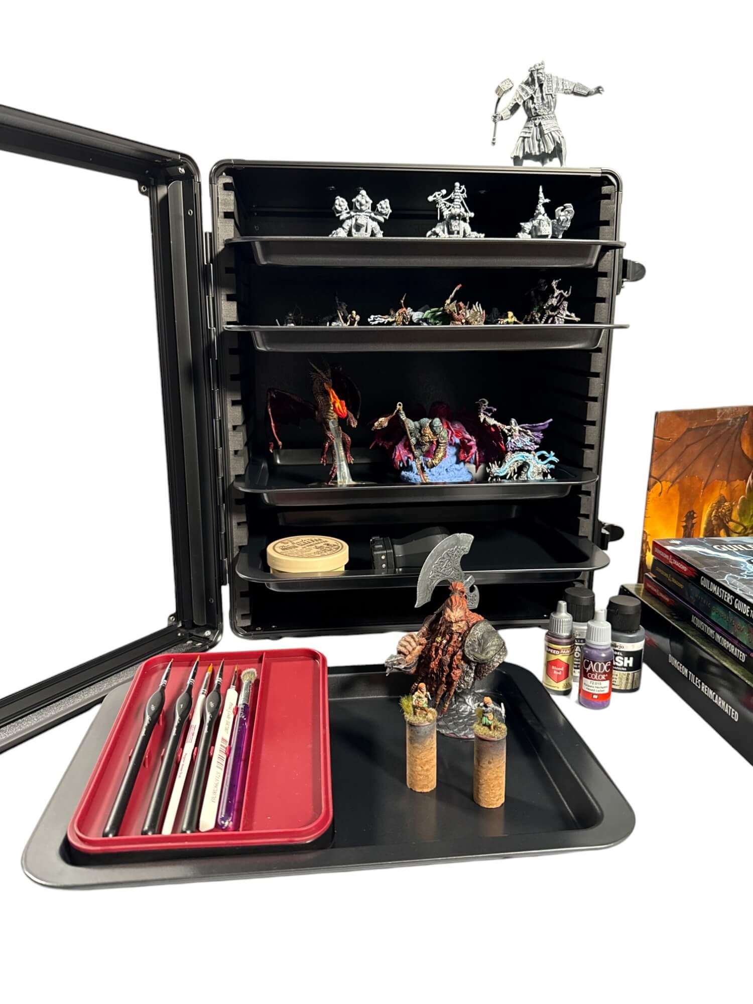 EVORETRO Aluminum Miniatures Display Case with 5 Magnetic Trays