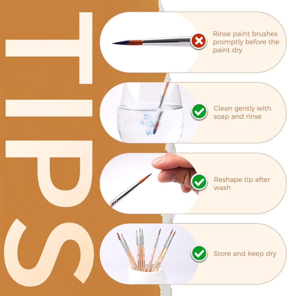 Nylon Round and Flat Miniature Brush - 10pcs/set