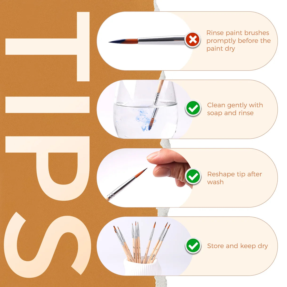 Nylon Round and Flat Miniature Brush - 10pcs/set