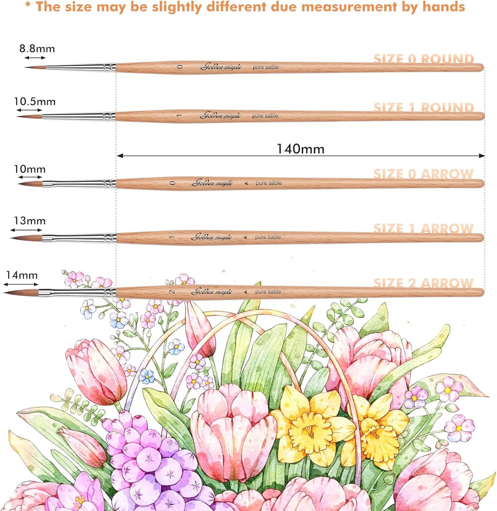 Premium Kolinsky Sable with Beech Wood Handles 5Pcs