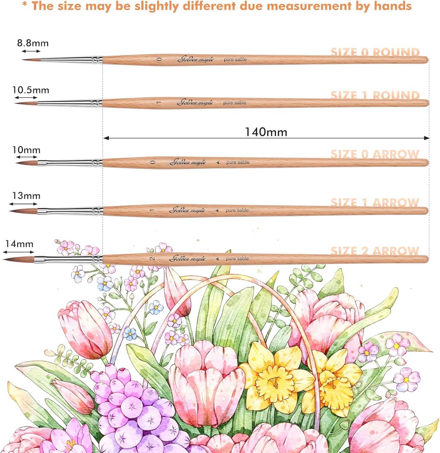 Premium Kolinsky Sable with Beech Wood Handles 5Pcs