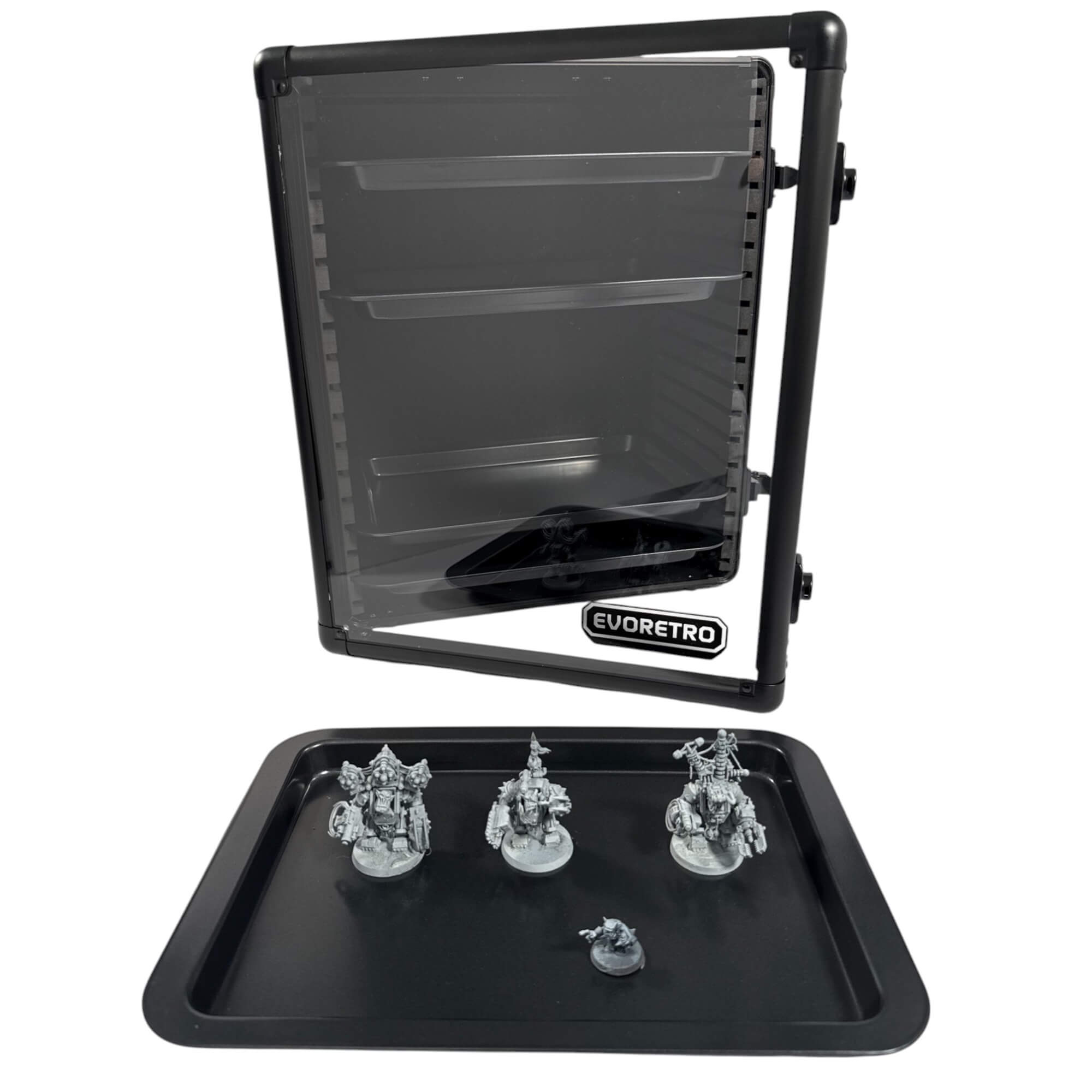 EVORETRO Aluminum Miniatures Display Case with 5 Magnetic Trays
