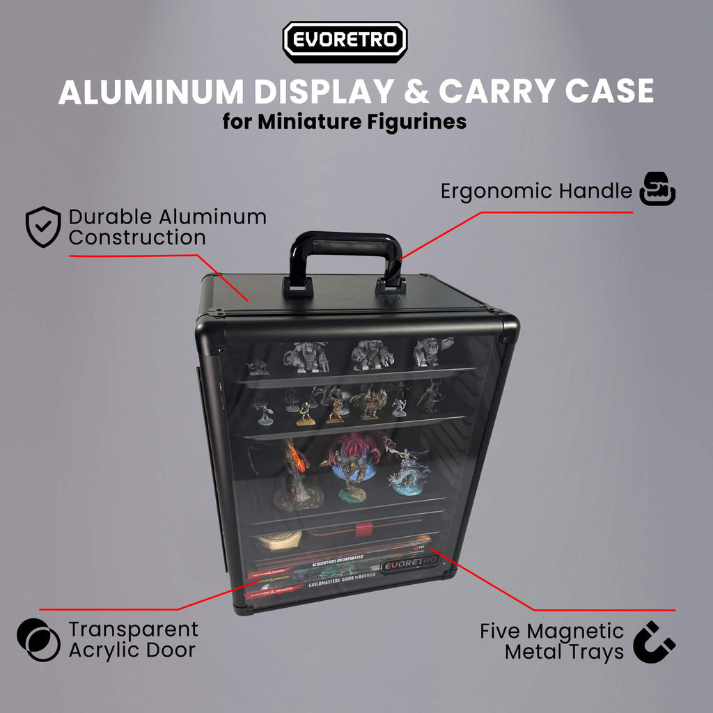 EVORETRO Aluminum Miniatures Display Case with 5 Magnetic Trays